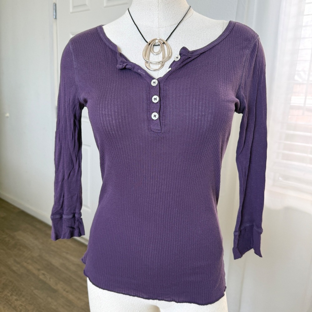 Y2K Michael Stars Purple Ribbed Supima Cotton Henley Top One Size fits M *READ